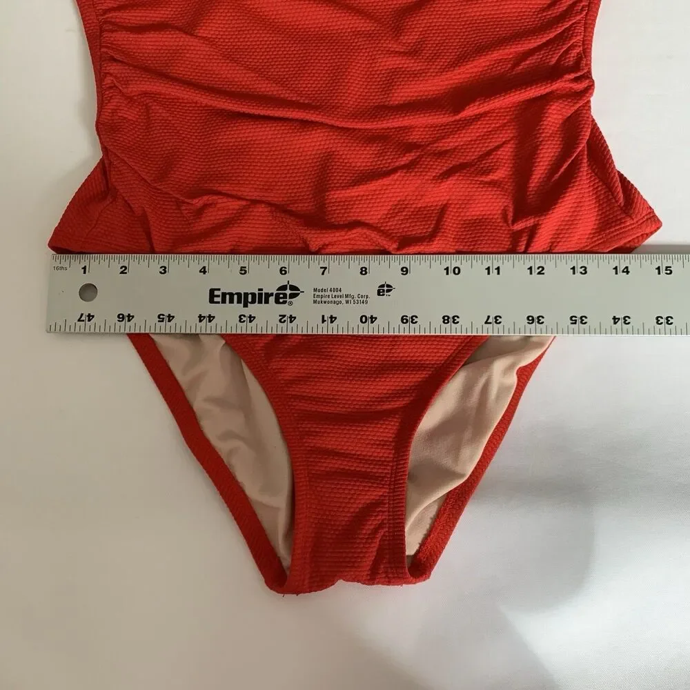 Kona Sol Swimsuit One Piece Women L Red Ruched Padded‎ Vacation Beach Feminine